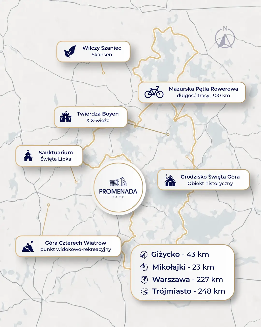 Mapa regionu Mazury - Promenada Park Mrągowo